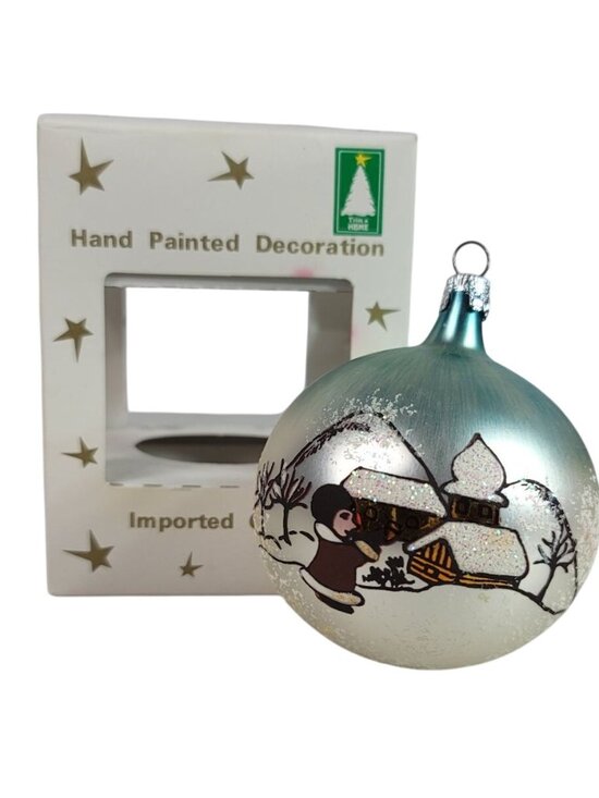 Trim a Home Ornament Hand Painted Imported Glass Sparkle Snow Winter Vintage - Picture 1 of 10